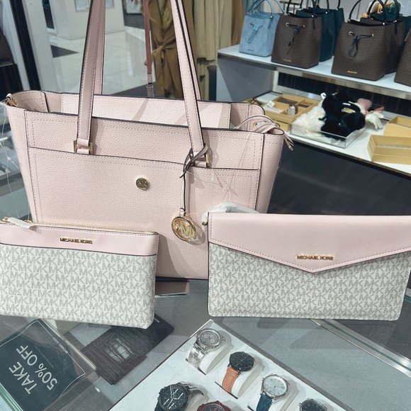 Michael Kors Maisie Large Pebbled Leather 3-in-1 Tote Bag Powder Blush - Picture 2 of 8